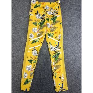 ZYIA luxe athletic leggings Light N Tight Sz 2 Yellow floral print mesh detail